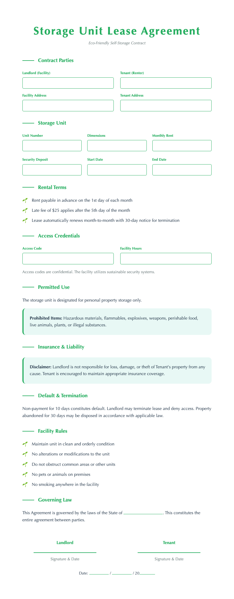 Earth tone natural storage unit lease agreement